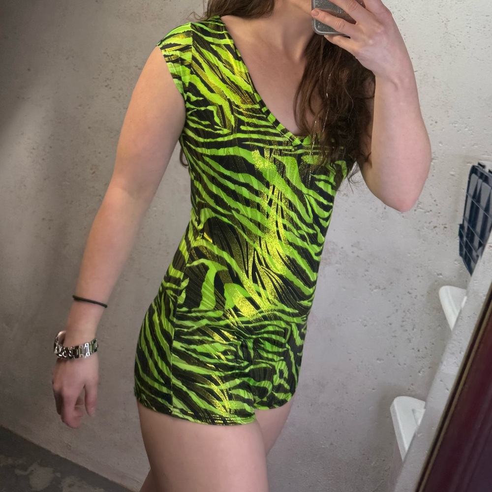 Coquetry Clothing Rave Vibrant Green and Black Zebra Print Romper Costume - Picture 7 of 7